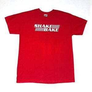 Shake and Bake Graphic Tee Men’s L Red Gildan Racing Checkered Flag Funny